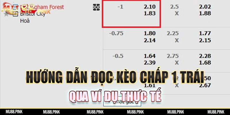 Đọc tỷ lệ kèo chấp 1 trái qua ví dụ thực tế trên bảng cược Châu Á